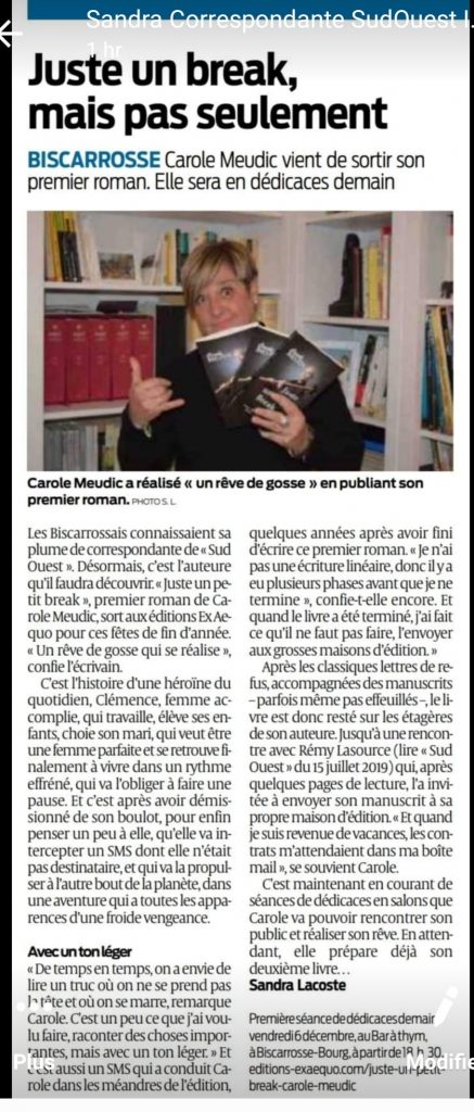 article Juste un petit break Carole Meudic